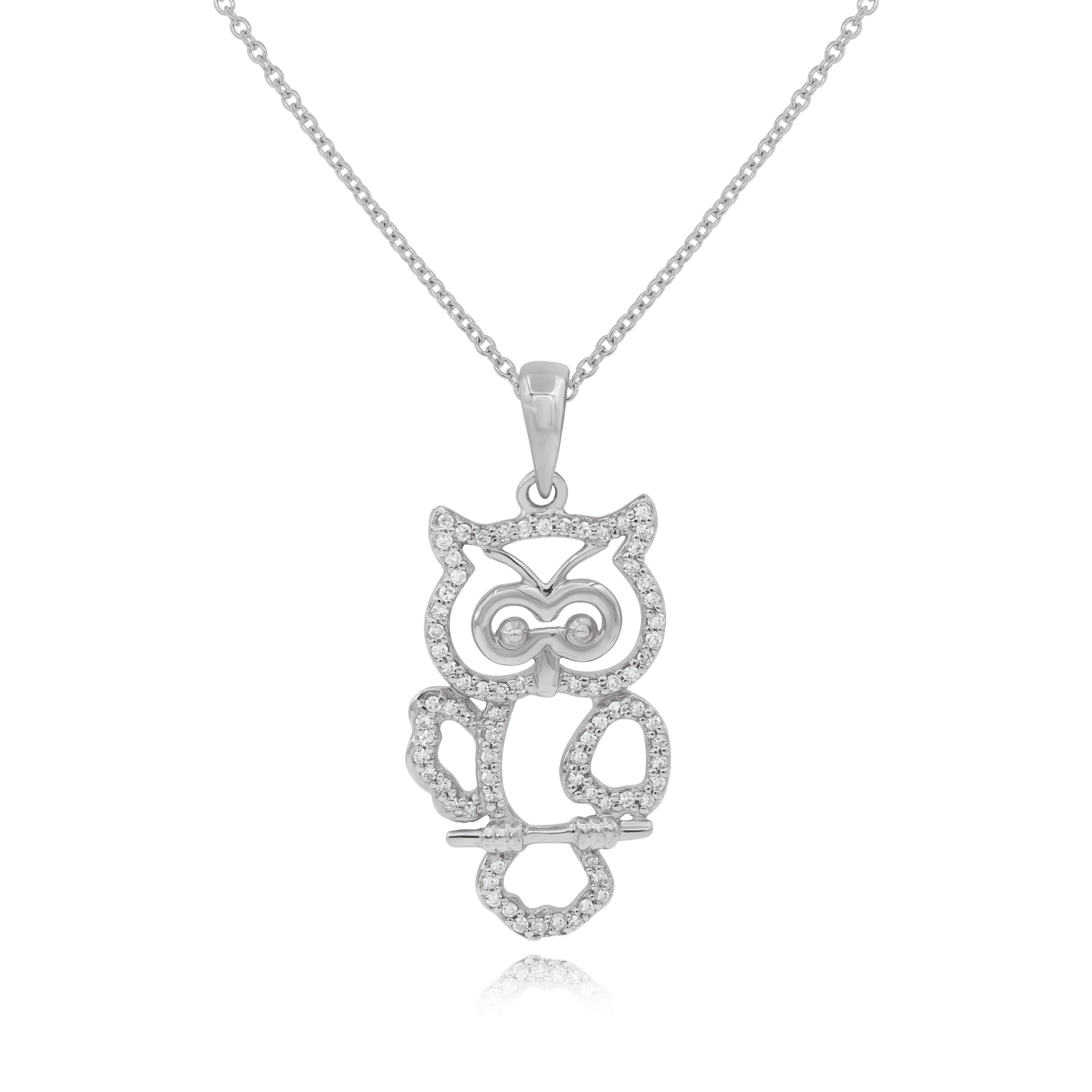 0.19 ct. Diamond 14K White Gold Owl Pendant