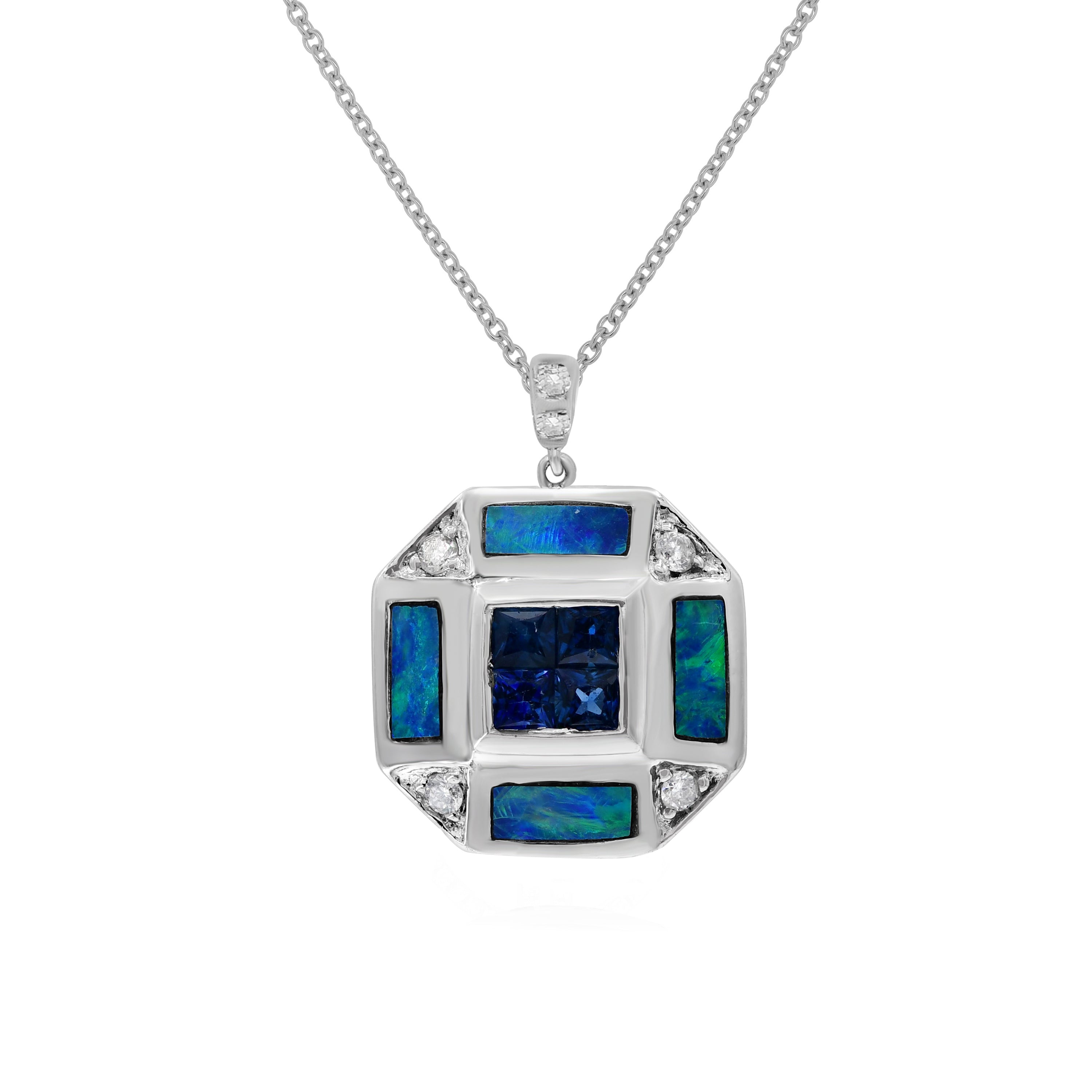 0.24 ct. Sapphire & 0.06 ct. Diamond 14K White Gold Galaxy Enamel Pendant