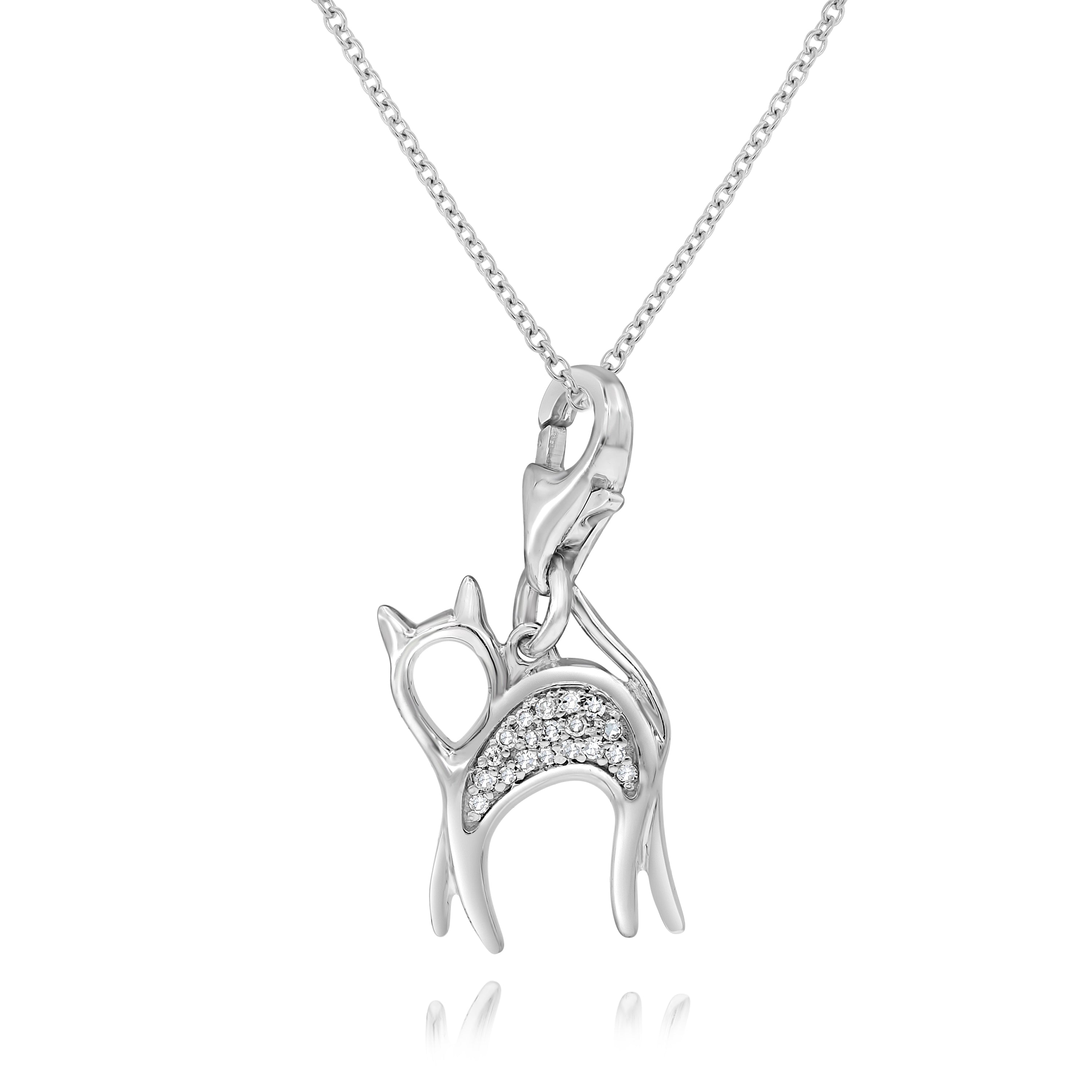 0.08 ct. Diamond 14K White Gold Cat Pendant