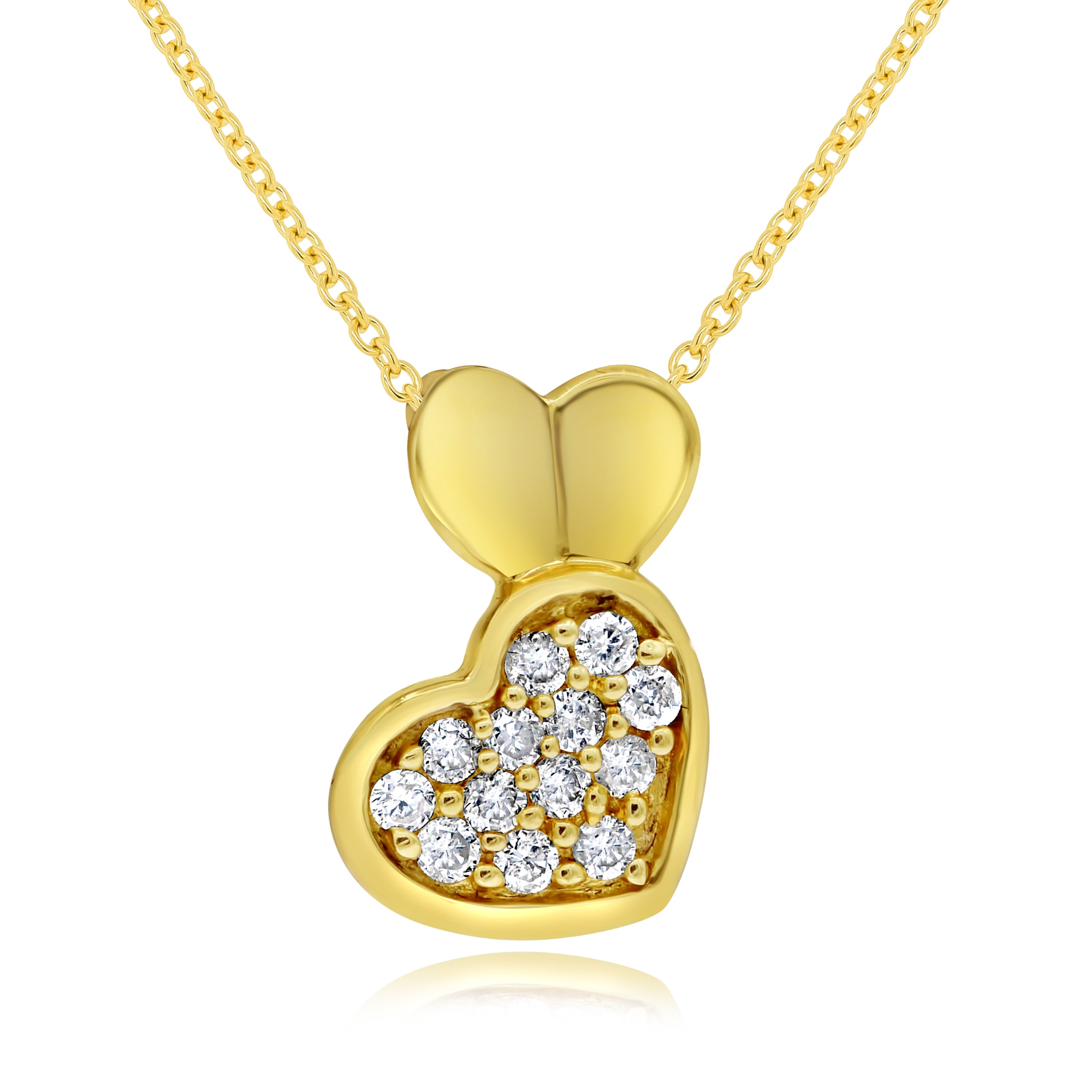 0.15 ct. Diamond 14K Yellow Gold Double Heart Pendant