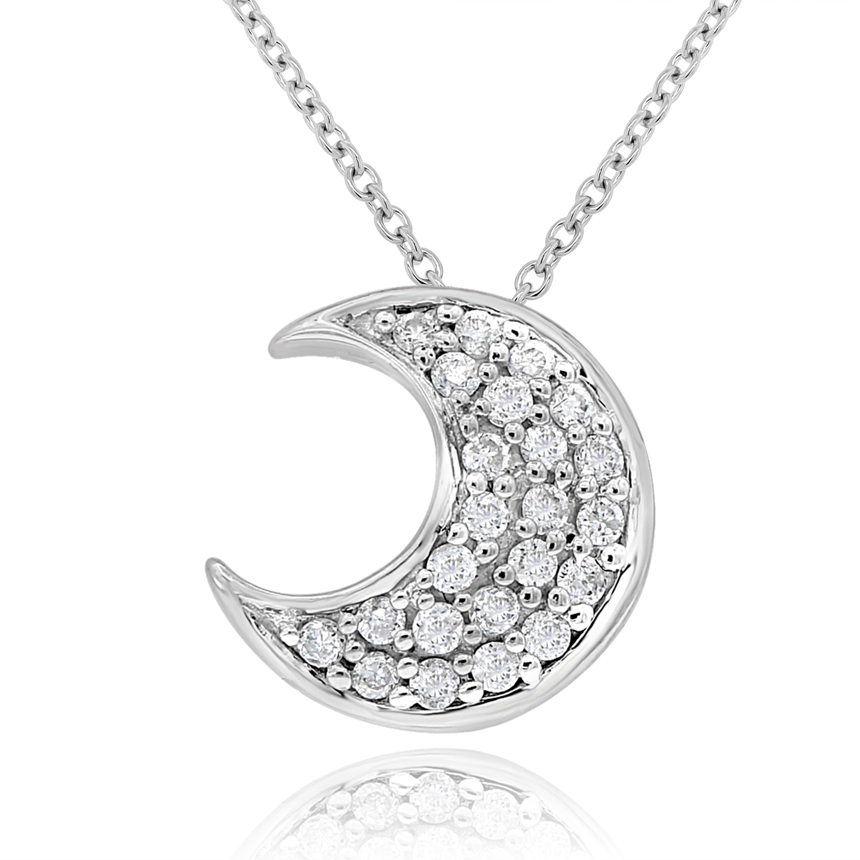 0.1 ct. Diamond 14K White Gold Moon Pendant