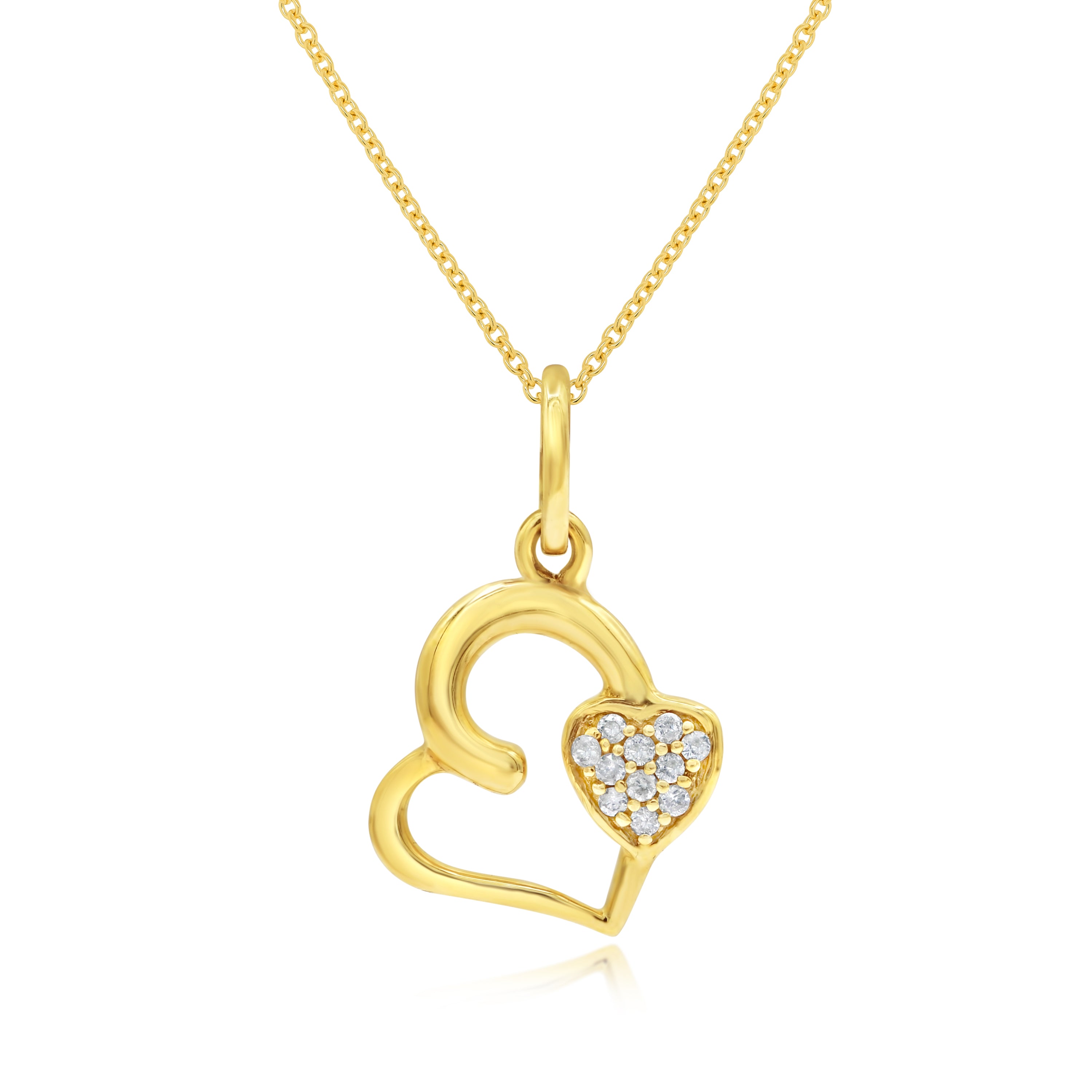 0.05 ct. Diamond 14K Yellow Gold Double Heart Pendant