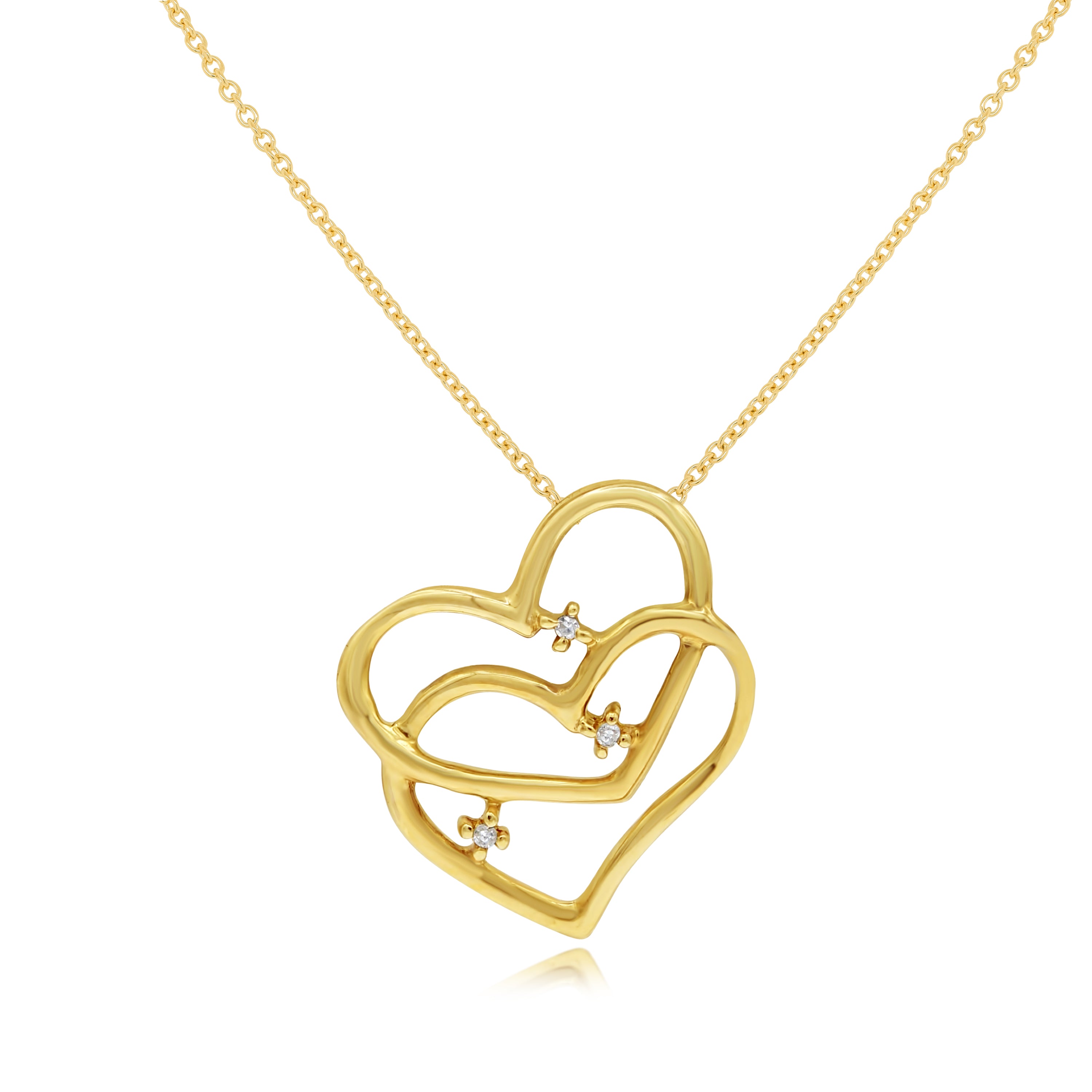 0.02 ct. Diamond 14K Yellow Gold Double Heart Pendant