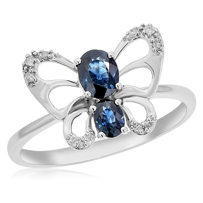 0.67 ct. Sapphire & 0.06 ct. Diamond 14K White Gold Butterfly Ring