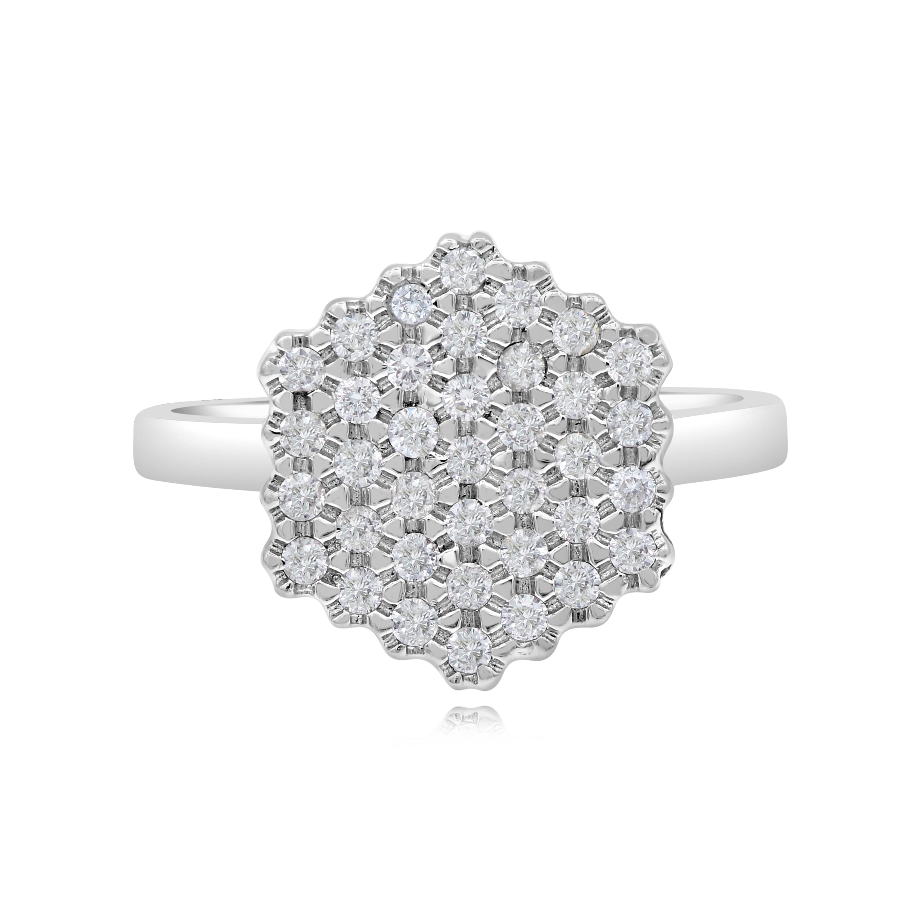 0.46 ct. Diamond 14K White Gold Hexagon Pave Cluster Ring