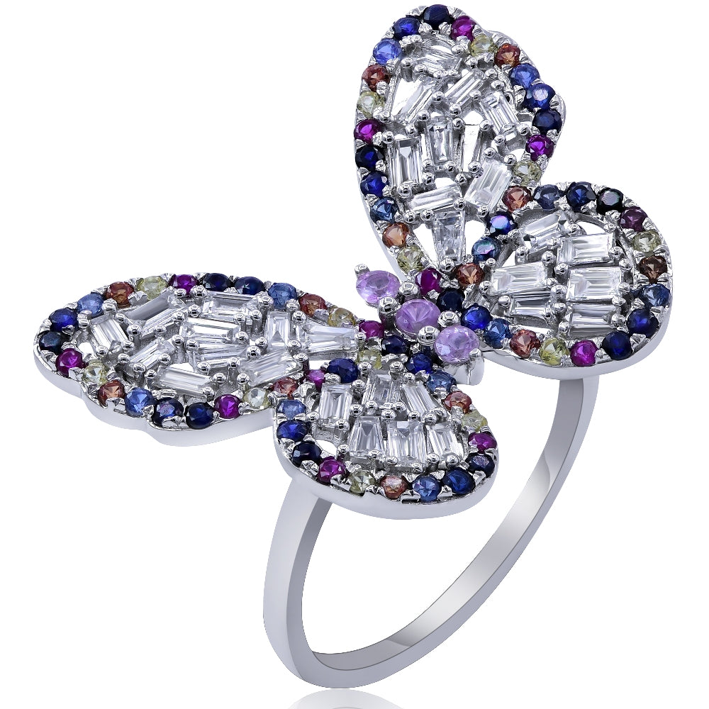 0.95 ct. Multi-Color Sapphire & 0.61 ct. Diamond 18K Yellow Gold Butterfly Ring