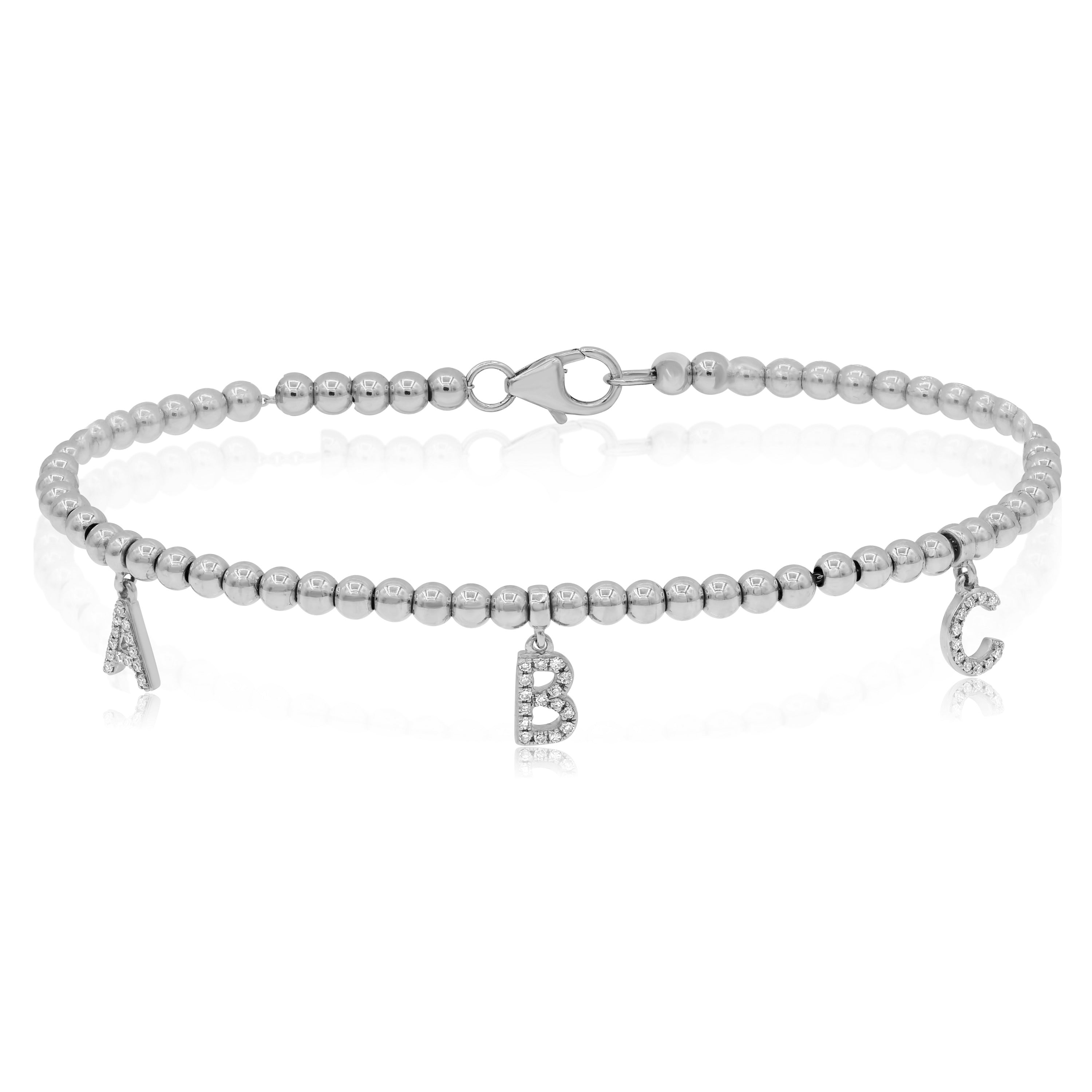 0.13 ct. Diamond 14K White Gold Initial Charms Bracelet