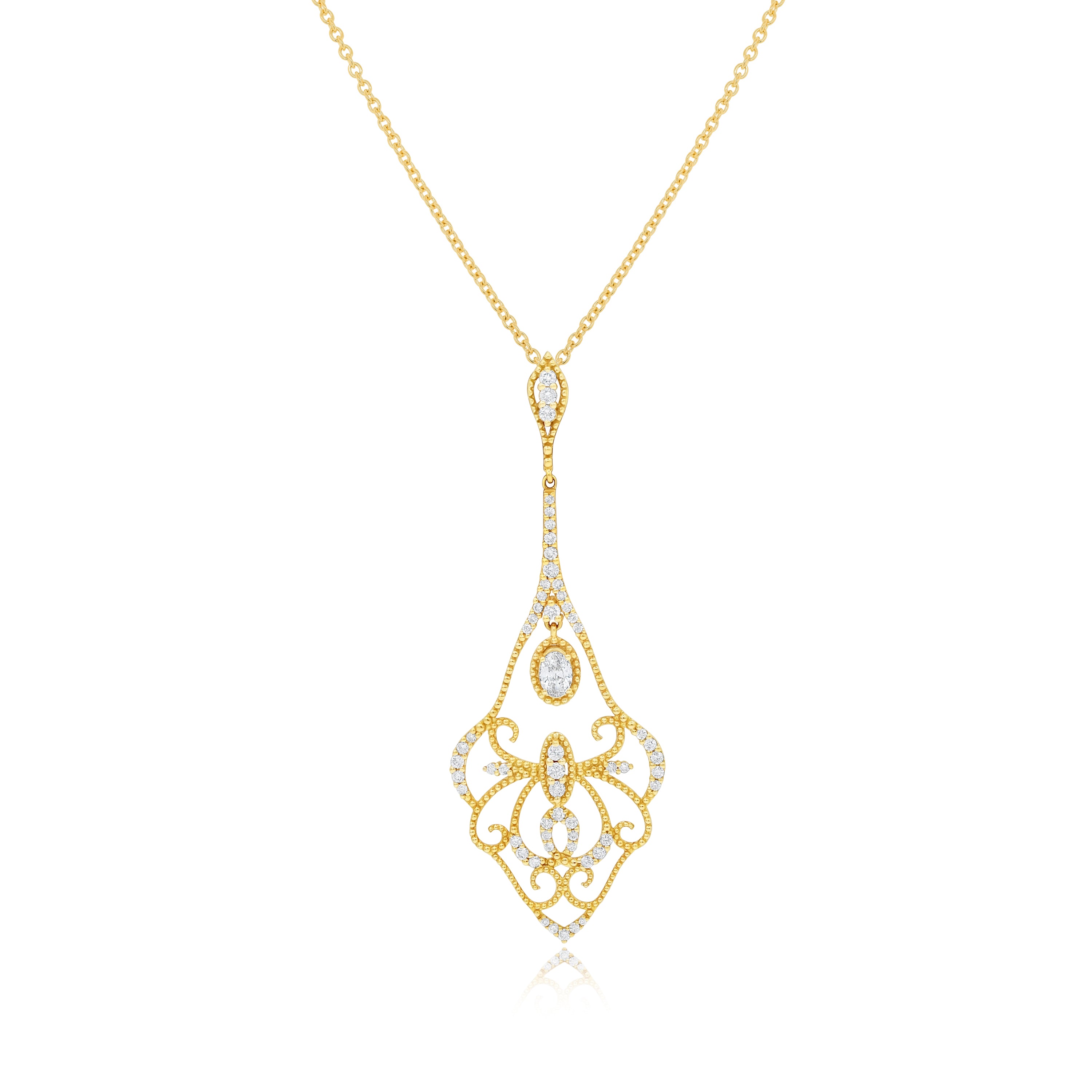 0.81 ct. Diamond 18K Yellow Gold Openwork Drop Pendant